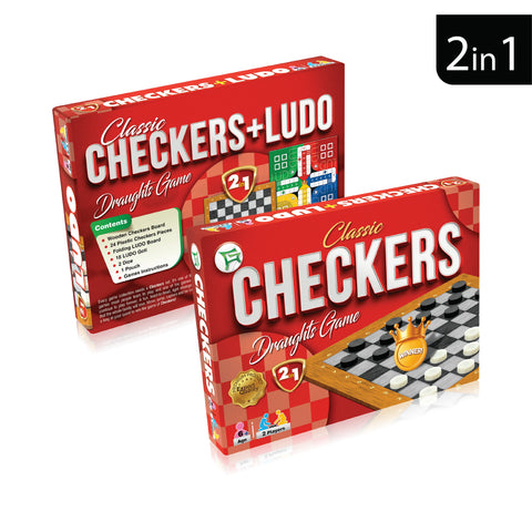 Classic Checkers 2-in-1 Wooden Board Game | Checkers &  Ludo Set