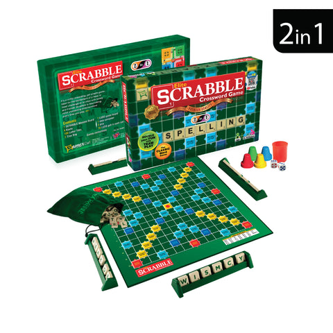 Elite Scrabble 2-in-1 Wooden Board Game – Scrabble & Ludo Set